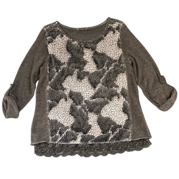No Brand Sweaters - No Brand Made in Italy Dark Taupe Mix Fibers Arty Layered Pullover Sweater M EUC